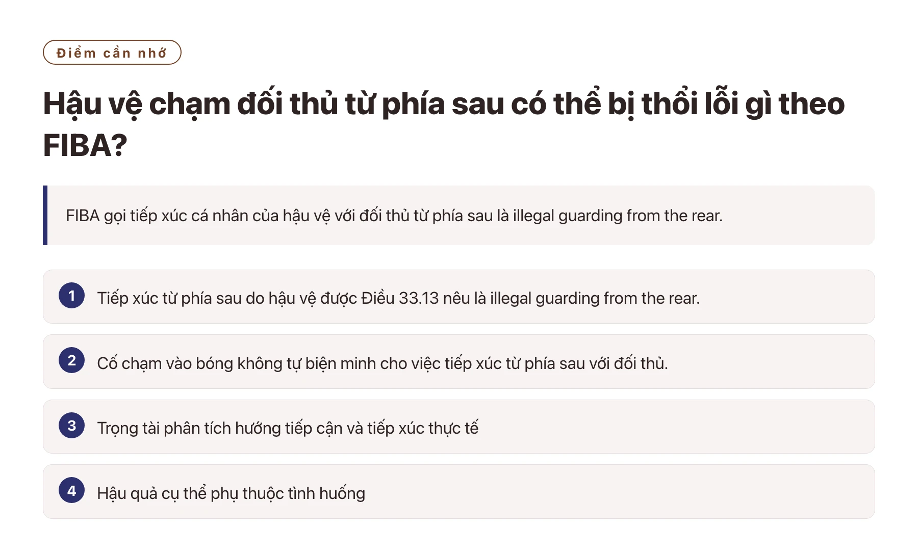 Hậu vệ chạm đối thủ từ phía sau có thể bị thổi lỗi gì theo FIBA?——全文要点速览
